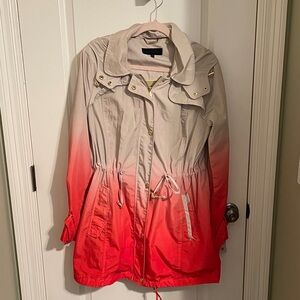 Steve Madden Cream and Red Ombre Rain Trench Coat